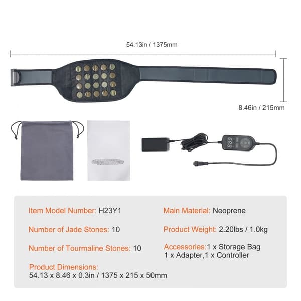 Far Infrarød varmepude 10 naturlige jade og 10 turmalinsten, justerbar varme, smerteaflastning, ergonomisk design, massagefunktion.