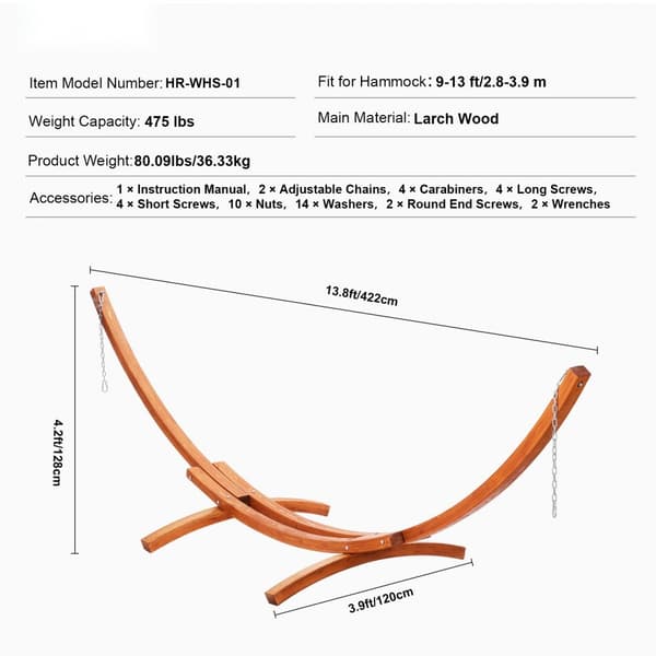 Trä-hängmatta 475 lbs, hängmattsram för 9-13 ft, hållbar design, perfekt för avkoppling och utomhusbruk