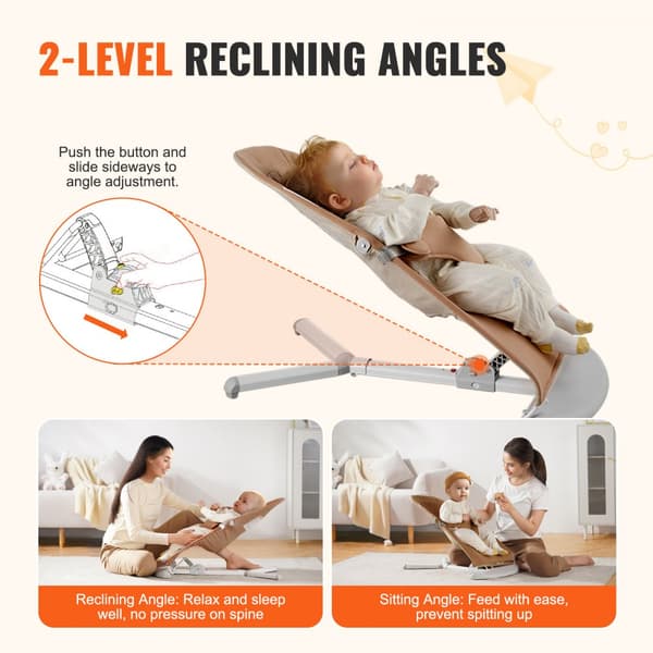 Vikbar babysitter med ställbar sittplats, ergonomisk design, 2 lutningsvinklar, trygg och bekväm för spädbarn