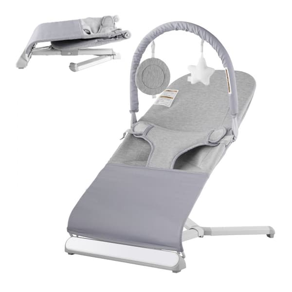 Folde Baby Bouncer, Sædestol til 0-9 måneder, med legetøjsstang, justerbar, komfortabel, letvægts, sikkerhedssele.