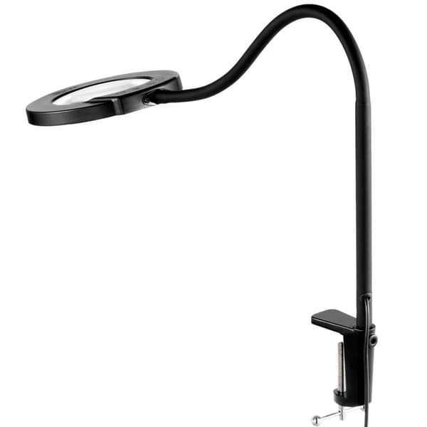 Golvförstoringsglas 5X med LED-ljus och stativ, flexibel svanhals för detaljarbete, läsning och hantverk