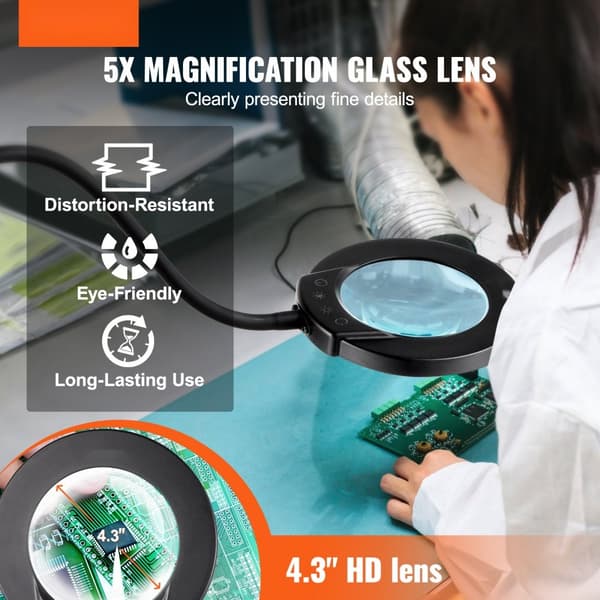 Golvförstoringsglas 5X med LED-ljus och stativ, flexibel svanhals för detaljarbete, läsning och hantverk