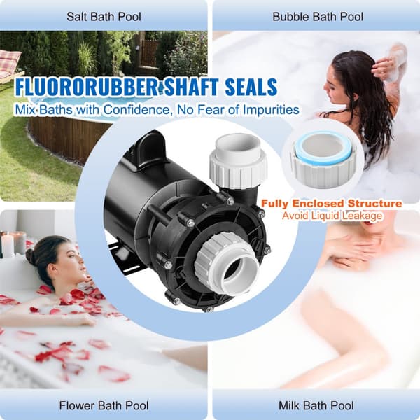 Spa-pump 1900W, dubbla hastigheter, 2 In/5,6CM kontakter, överhettningsskydd, lämplig för hemmaspa och utomhusspa