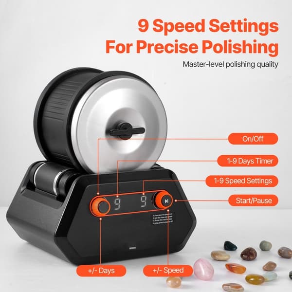 Rock Tumbler Kit 4 lbs, 9 hastigheder, 9-dages timer, polermaskine til sten, ideel til hobby og håndværk, robust design.