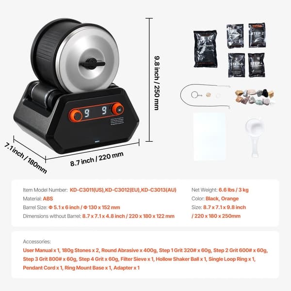 Rock Tumbler Kit 4 lbs, 9 hastigheder, 9-dages timer, polermaskine til sten, ideel til hobby og håndværk, robust design.