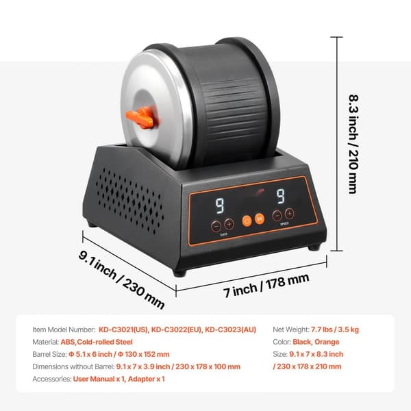 Rock Tumbler Maskine 4 lbs, Stenslibe Sæt, 9 Hastigheder, 9-Dages Timer, Robuste Stålkomponenter, Perfekt til Hjemmebrug.
