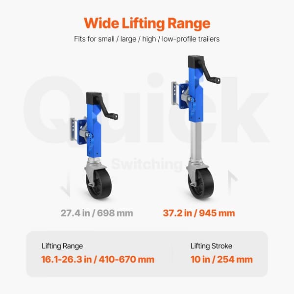 Robust bådtrailer jack, marine, drejelig montering, 1600 lbs belastning, heavy duty, tung last, nem at betjene.