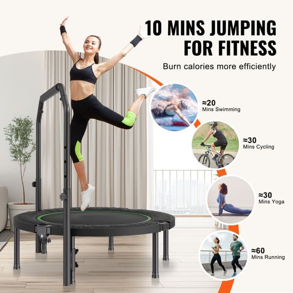 Kokoontaitettava 40-tuumainen minifitness-trampoliini, aikuisten harjoitusrebounder, kahva, kompakti ja helppo säilyttää