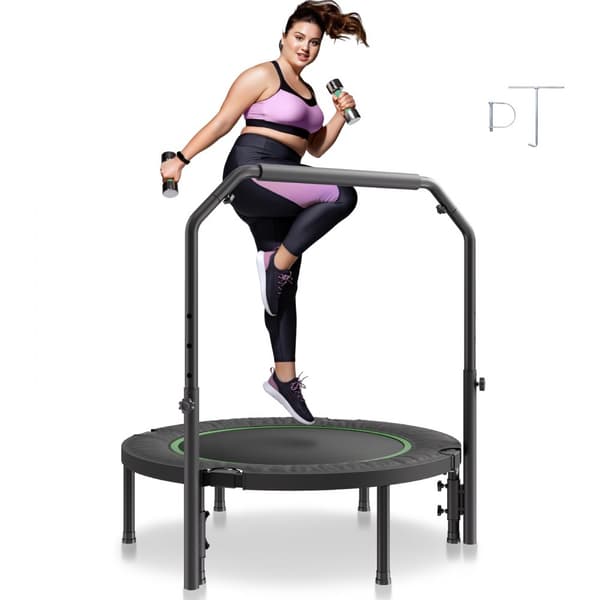 40 Sammenfoldelig Mini Fitness Trampolin, Rebounder til Voksne, Håndtag, Kompakt og Bærbar, Stødabsorberende Træning.