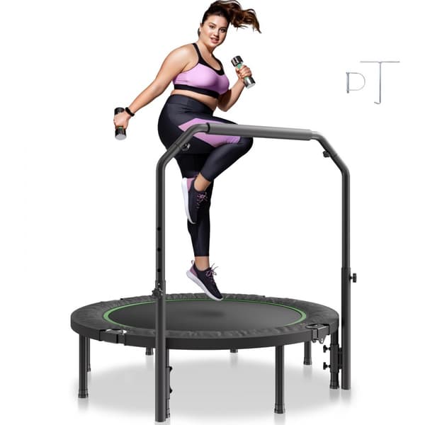 Kokoontaitettava Minifitness-Trampoliini Aikuisille, Harjoitusrebounder Kahvalla, Optimoitu Kuntoilu, 52 tuumaa