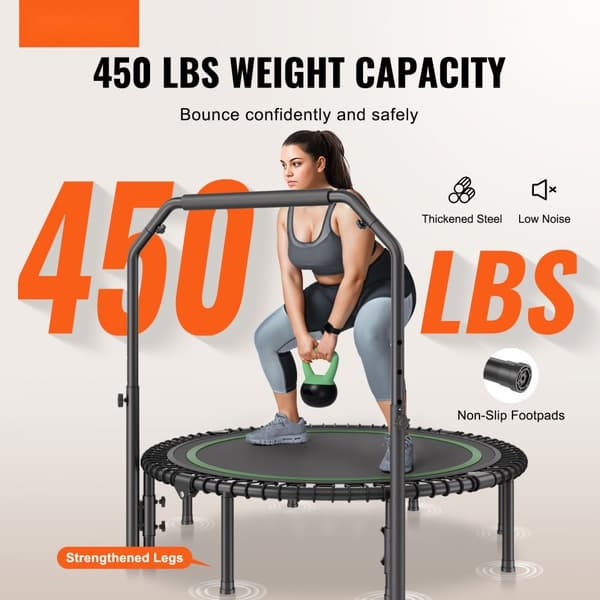 Kokoontaitettava Minifitness-Trampoliini Aikuisille, Harjoitusrebounder Kahvalla, Kuntoiluvälineet, Aerobinen Laitteisto