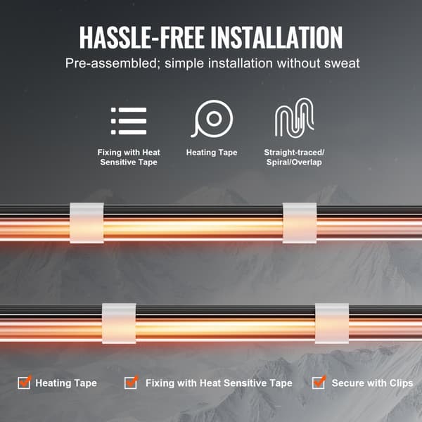 Selvregulerende rørvarmekabel 1,83m, 16,4W/m, varmetape med termostat, energieffektiv, hurtig opvarmning, ideel til rørisolering.