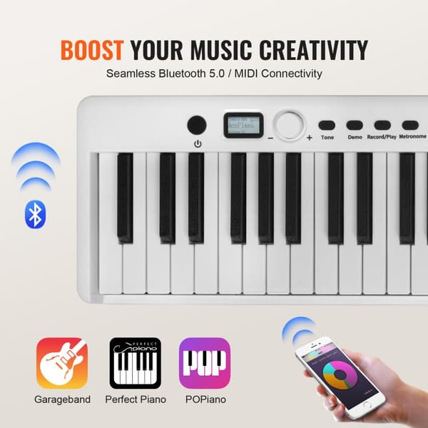 Kannettava Taitettava Piano 88-Näppäimistöllä, Bluetooth MIDI, Valkoinen, Helppo Kuljettaa ja Soittaa