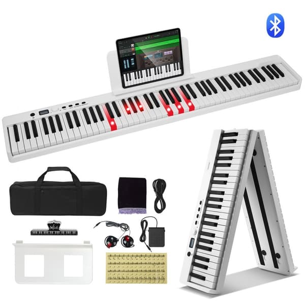 Kannettava Taitettava Piano 88-Näppäimistöllä, Bluetooth MIDI, Valkoinen, Helppo Kuljettaa ja Soittaa