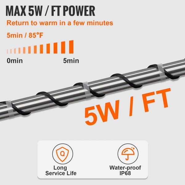 Selvregulerende rørvarmekabel 3,7m, 16,4W/m, med termostat, energieffektiv og nem installation, perfekt til frostbeskyttelse.