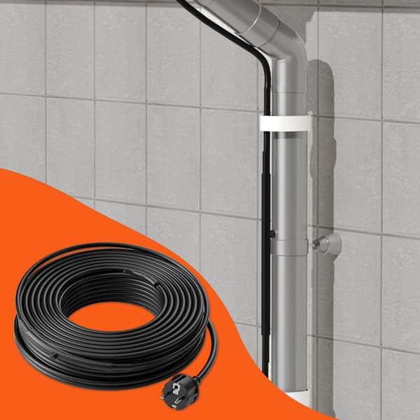 Selvregulerende rørvarmekabel 36,6m, 16,4W/m varmetape, termostat, energieffektiv varme, hurtig installation, fleksibel anvendelse.