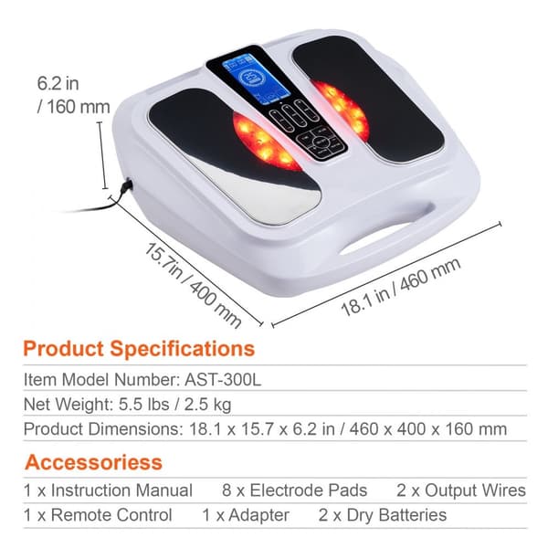 Fotcirculationsstimulator med värme, EMS & TENS, lindrar fotneuropati, blodborrning och obehag i fötterna, smärtlindrare och avkopplande massör