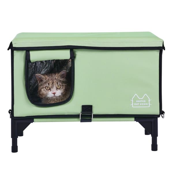 Värmepressad katthus Cuboid Kitty Shelter, uppvärmd matta (L) för kalla väderförhållanden, isolerad design, komfort och värme till din katt