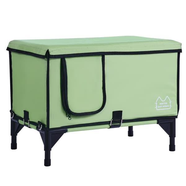 Värmepressad katthus Cuboid Kitty Shelter, uppvärmd matta (L) för kalla väderförhållanden, isolerad design, komfort och värme till din katt