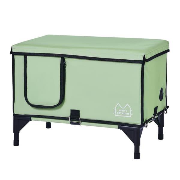 Värmepressad katthus Cuboid Kitty Shelter, uppvärmd matta (L) för kalla väderförhållanden, isolerad design, komfort och värme till din katt