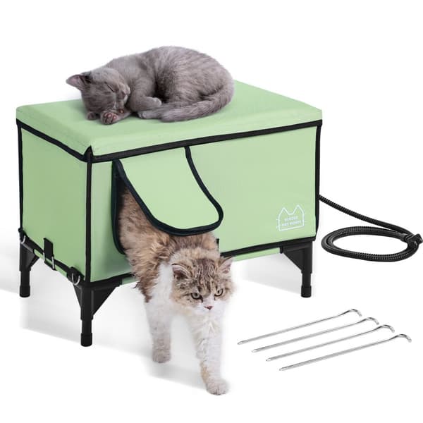 Vihreä Lämmitetty Kissan Talo Cuboid Kitty, Lämpöpeite, Mukava Nukkumapaikka Kissoille