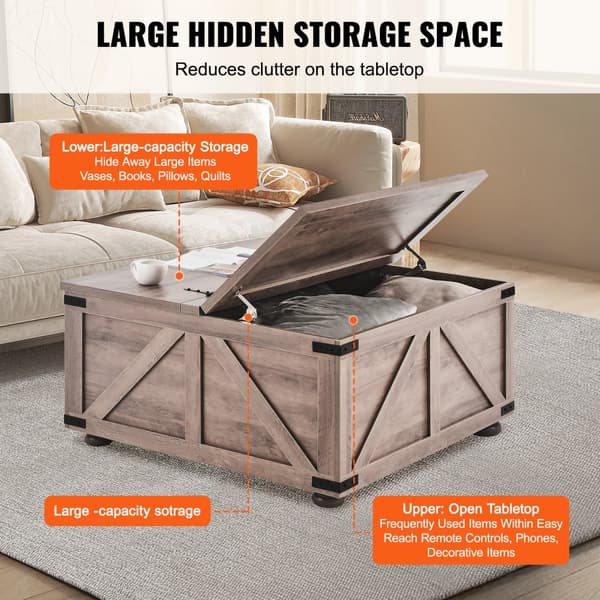Fyrkantigt Soffbord i Lantlig Stil med Förvaring, Gångjärn, Beige, Praktisk Design för Hemmet
