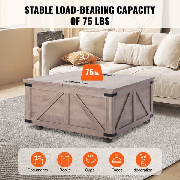 Fyrkantigt Soffbord i Lantlig Stil med Förvaring, Gångjärn, Beige, Praktisk Design för Hemmet