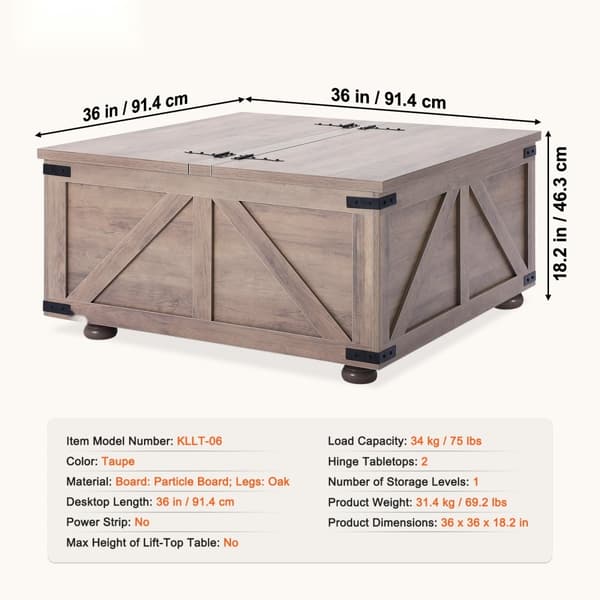 Fyrkantigt Soffbord i Lantlig Stil med Förvaring, Gångjärn, Beige, Praktisk Design för Hemmet