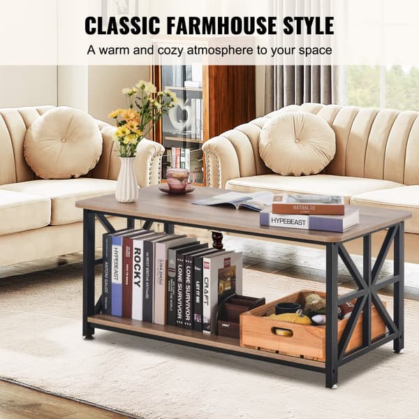 40'' Farmhouse Sofabord, Rektangelbord med åbent opbevaringsrum, elegant design, solid konstruktion, perfekt til stuen.