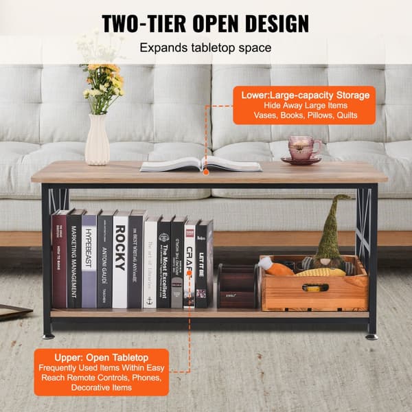 40'' Farmhouse Sofabord, Rektangelbord med åbent opbevaringsrum, elegant design, solid konstruktion, perfekt til stuen.