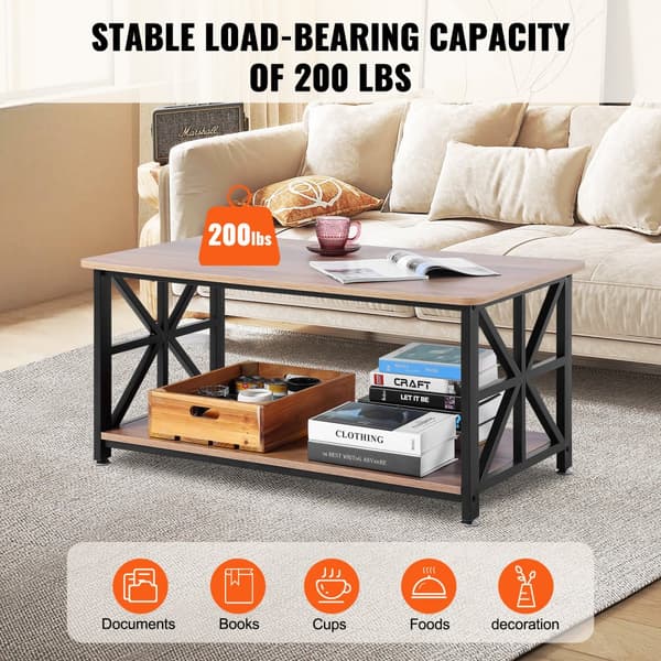 40'' Farmhouse Sofabord, Rektangelbord med åbent opbevaringsrum, elegant design, solid konstruktion, perfekt til stuen.