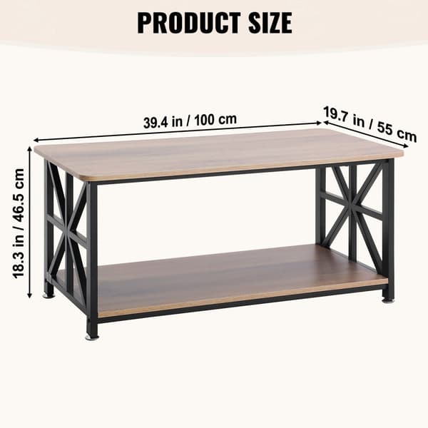 40'' Farmhouse Sofabord, Rektangelbord med åbent opbevaringsrum, elegant design, solid konstruktion, perfekt til stuen.