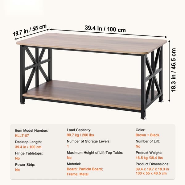 40'' Farmhouse Sofabord, Rektangelbord med åbent opbevaringsrum, elegant design, solid konstruktion, perfekt til stuen.
