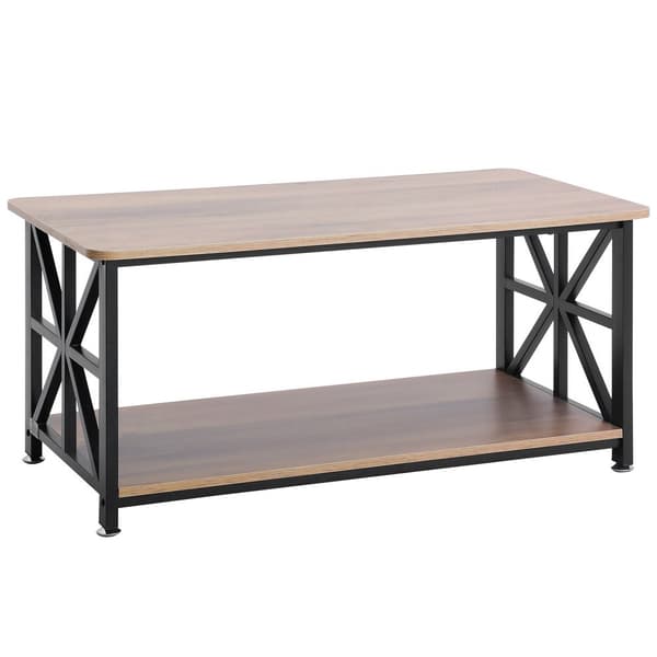 40'' Farmhouse Sofabord, Rektangelbord med åbent opbevaringsrum, elegant design, solid konstruktion, perfekt til stuen.
