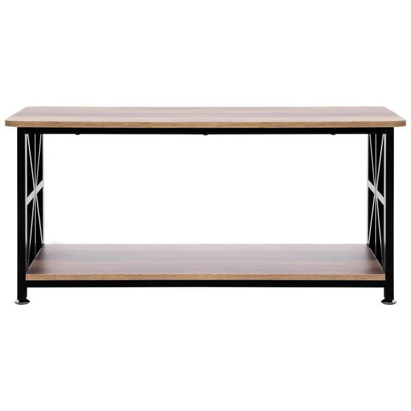 40'' Farmhouse Sofabord, Rektangelbord med åbent opbevaringsrum, elegant design, solid konstruktion, perfekt til stuen.