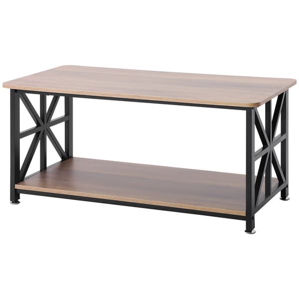 40'' Farmhouse Sofabord, Rektangelbord med åbent opbevaringsrum, elegant design, solid konstruktion, perfekt til stuen.