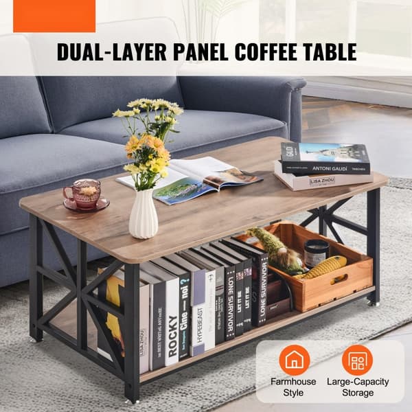 40'' Farmhouse Sofabord, Rektangelbord med åbent opbevaringsrum, elegant design, solid konstruktion, perfekt til stuen.