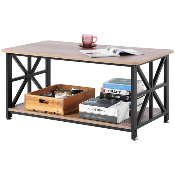 40'' Farmhouse Sofabord, Rektangelbord med åbent opbevaringsrum, elegant design, solid konstruktion, perfekt til stuen.