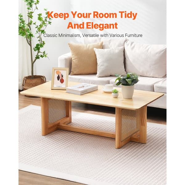 Rektangulært Rattan Sofabord 1-Tier, Moderne Stuedesign, Holdbart, Elegant og Pladsbesparende.
