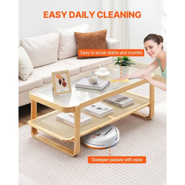 Rattan Sofabord Rektangulær 2-Tiers, Stilfuldt Design til Stue, Holdbart og Funktionelt, Perfekt til Indretning.