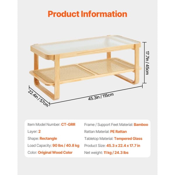 Rattan Sofabord Rektangulær 2-Tiers, Stilfuldt Design til Stue, Holdbart og Funktionelt, Perfekt til Indretning.