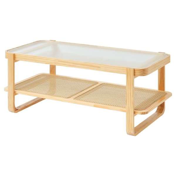Rattan Sofabord Rektangulær 2-Tiers, Stilfuldt Design til Stue, Holdbart og Funktionelt, Perfekt til Indretning.