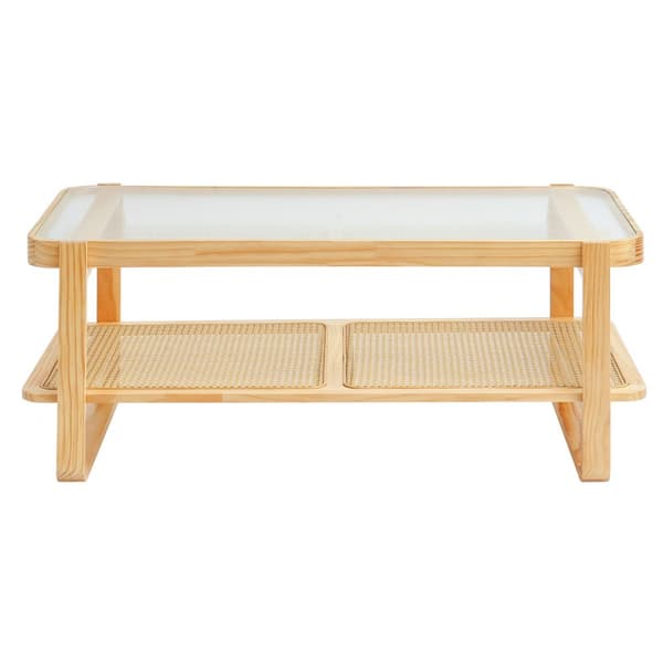 Rattan Sofabord Rektangulær 2-Tiers, Stilfuldt Design til Stue, Holdbart og Funktionelt, Perfekt til Indretning.