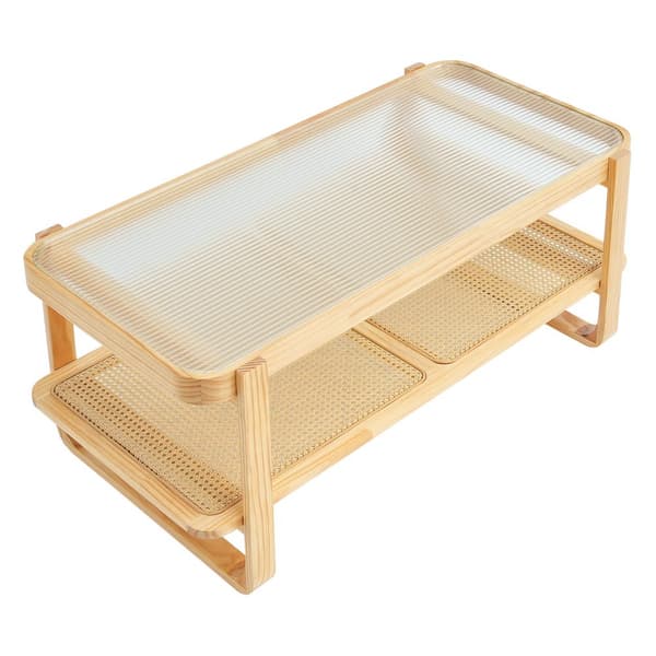 Rattan Sofabord Rektangulær 2-Tiers, Stilfuldt Design til Stue, Holdbart og Funktionelt, Perfekt til Indretning.