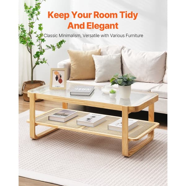 Rattan Sofabord Rektangulær 2-Tiers, Stilfuldt Design til Stue, Holdbart og Funktionelt, Perfekt til Indretning.