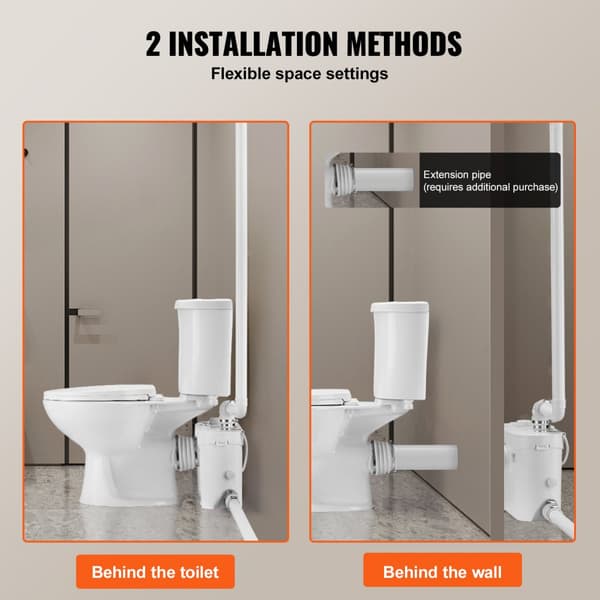 Macererende toilet-system med 700W pumpe, opflush toilet til kælder, støjsvag, energieffektiv, nem installation.
