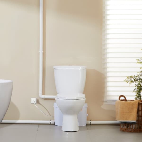 Macererende toilet-system med 700W pumpe, opflush toilet til kælder, støjsvag, energieffektiv, nem installation.