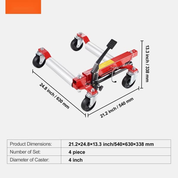 Wheel Dolly 1500 Lbs, Heavy Duty Bilpositioneringssystem, Dæk Billøfter 4 Pakke, Stabil og Holdbar.