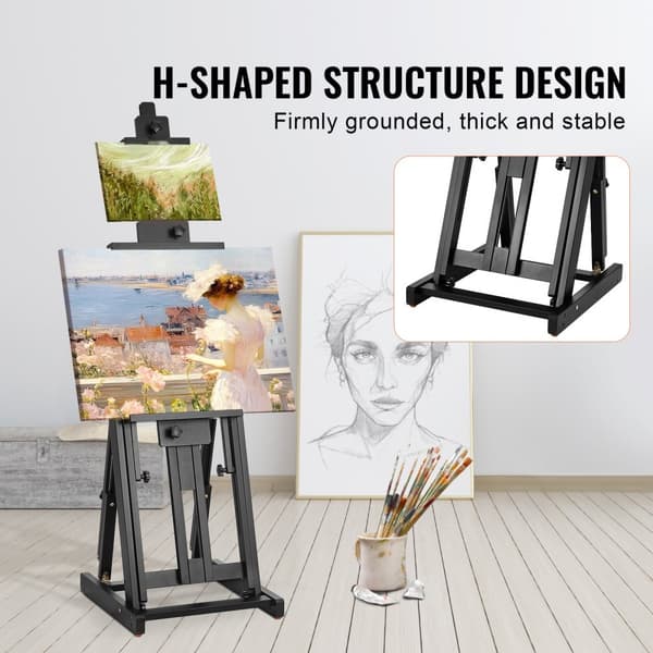 Studio H-Kehysteline, Maalausteline Canvas-taideteoksille, jopa 77, Beechwood-taiteilijoille, kestävä ja säädettävä