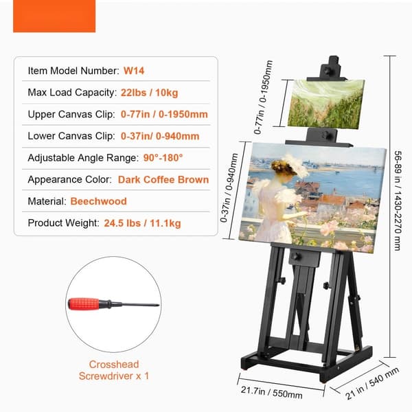 Studio H-Kehysteline, Maalausteline Canvas-taideteoksille, jopa 77, Beechwood-taiteilijoille, kestävä ja säädettävä